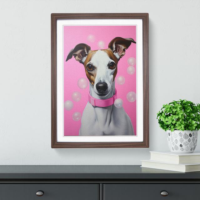 Whippet Bubble Gum Painting - Single Picture Frame Print on Wood Marlow Home Co. Size: 64cm H x 46cm W x 2cm D, Frame Colour: Walnut on Productcaster.