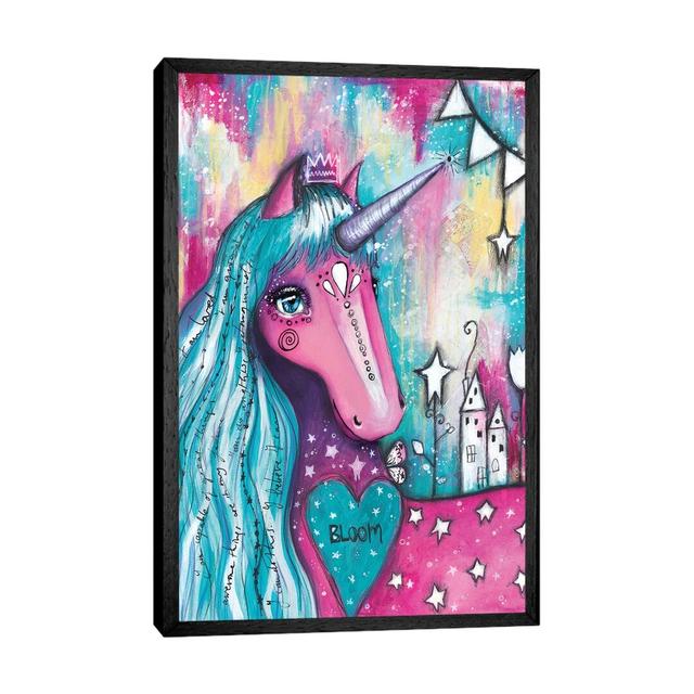 Unicorn Love - Print on Canvas Happy Larry Size: 101.6cm H x 66.04cm W x 3.81cm D, Format: Black Framed on Productcaster.