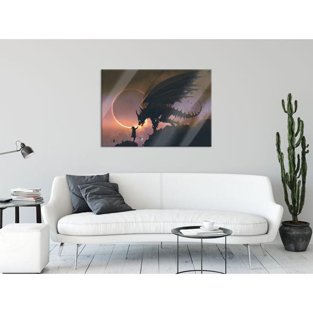 Glass art | Mural on real glass | Magician and dragon at solar eclipse | Incl. Suspension and spacers Happy Larry Size: 70cm H x 100cm W on Productcaster.