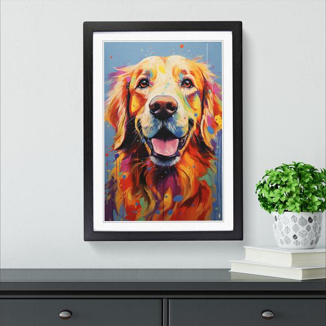 Golden Retriever Contemporary No.2 - Single Picture Frame Art Prints on Wood Marlow Home Co. Size: 64cm H x 46cm W x 2cm D, Frame Colour: Black on Productcaster.