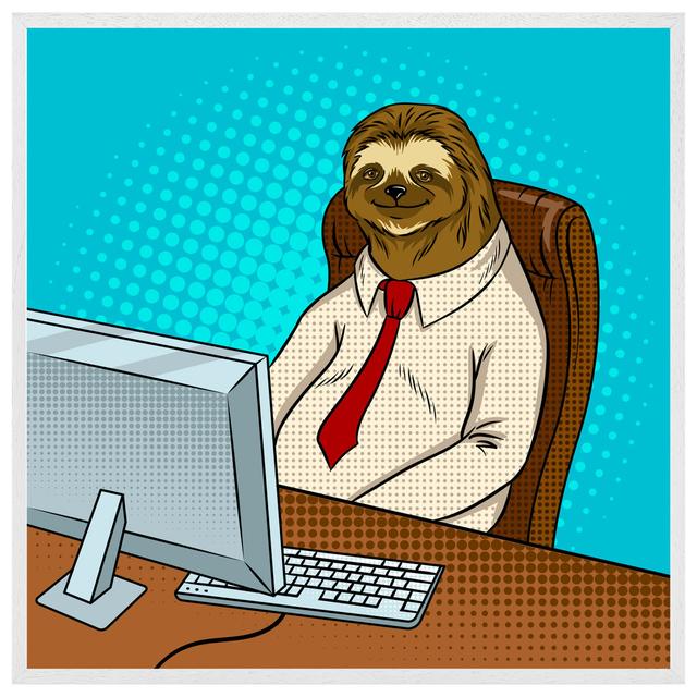 Monee Sloth Animal Office Worker Pop Art Retro - Single Picture Frame Art Prints Happy Larry Size: 31cm H x 31cm W x 4cm D, Frame Option: White Framed on Productcaster.