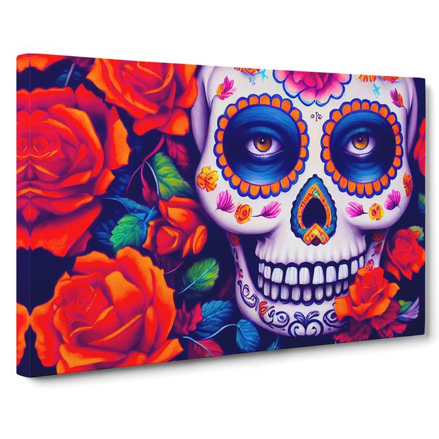 Glowing Floral Sugar Skull Maturi Size: 35cm H x 50cm W x 3cm D on Productcaster.