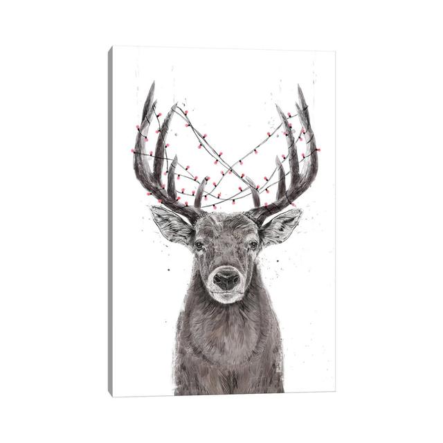 Xmas Deer by Balazs Solti - Wrapped Canvas Art Prints Union Rustic Size: 66.04cm H x 45.72cm W x 3.81cm D on Productcaster.