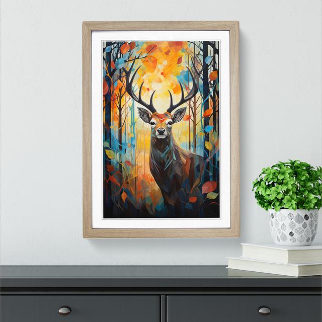 Stag In A Forest Constructivism - Single Picture Frame Art Prints on Wood Alpen Home Frame Colour: Oak, Size: 34cm H x 25cm W x 2cm D on Productcaster.