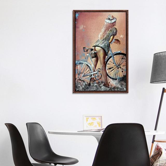 Woman With Her Hat And Her Bike by Donatella Marraoni - Painting on Canvas 17 Stories Format: Classic Brown Wood Framed, Size: 101.6cm H x 66.04cm W x on Productcaster.