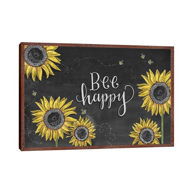 Sunflower Bee Happy August Grove Size: 45.72cm H x 66.04cm W x 3.81cm D, Format: Brown Framed Canvas on Productcaster.