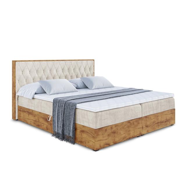 Boxspringbett mit bettkasten und Topper ModernMoments Farbe: Beige/Cremefarben, Größe: 200 x 200 cm on Productcaster.