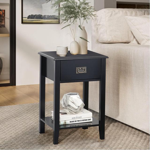 Alexin Bedside Table With 1 Drawers Nightstand Bedside Cabinet Storage Uint Black/White Marlow Home Co. Colour: Black on Productcaster.