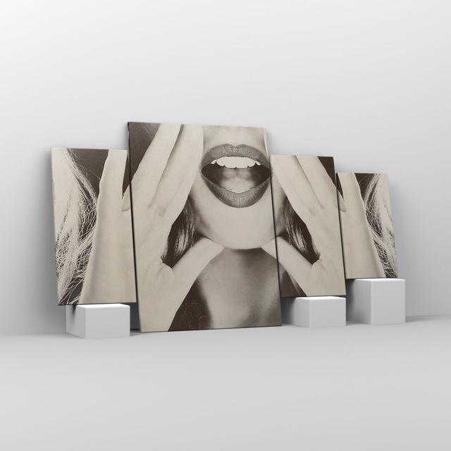 Woman Mouth Mystery - 4 Piece Wrapped Canvas Photograph Canora Grey Size: 90cm H x 160cm W x 1.8cm D on Productcaster.