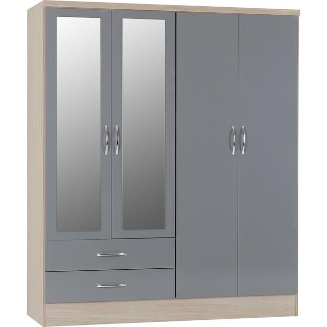 Cascio 4 Door Wardrobe Zipcode Design Finish: Grey Gloss/Light Oak Effect Veneer on Productcaster.