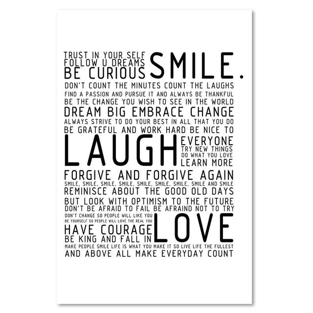 Laugh - Wrapped Canvas Typography Print Happy Larry Size: 120cm H x 80cm W on Productcaster.