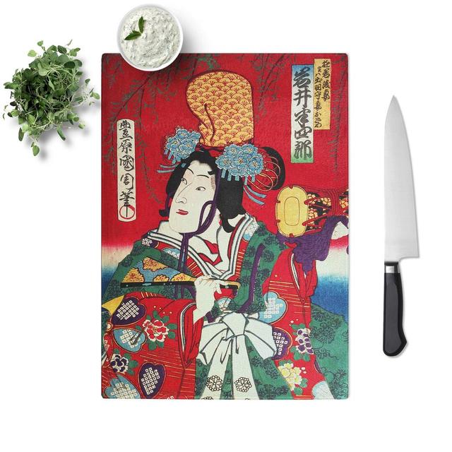 Glass Lady With A Fan by Toyohara Kunichika Chopping Board East Urban Home Size: 39 cm W x 28.5 cm L on Productcaster.