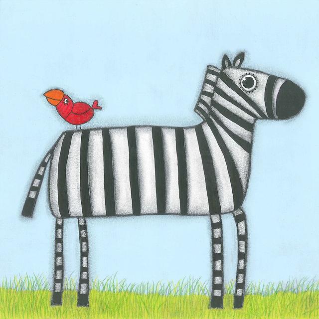 East Urban Home Zebra with Red Bird by Marmont Hill - Wrapped Canvas Painting Print East Urban Home Size: 45cm H x 45cm W on Productcaster.