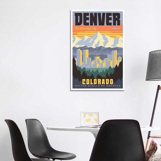 Denver Travel Poster by Jim Zahniser - Wrapped Canvas Art Prints Maturi Size: 101.6cm H x 66.04cm W x 3.81cm D on Productcaster.