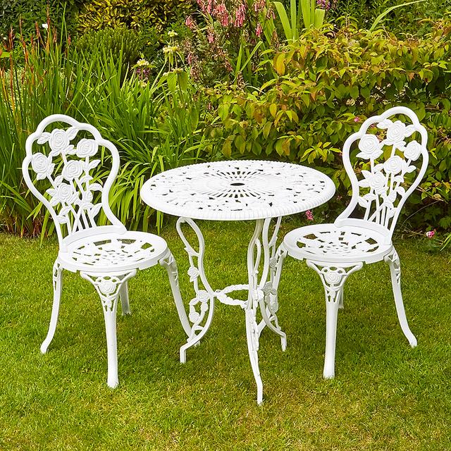 Germain Rose Floral Outdoor Garden Patio Bistro Set Lily Manor Colour: White on Productcaster.