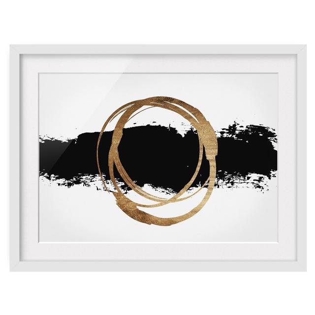 Picture With Frame - Abstract Shapes - Gold And Black - H W Ivy Bronx Size: 50cm H x 70cm W x 2cm D, Frame Option: White Framed on Productcaster.