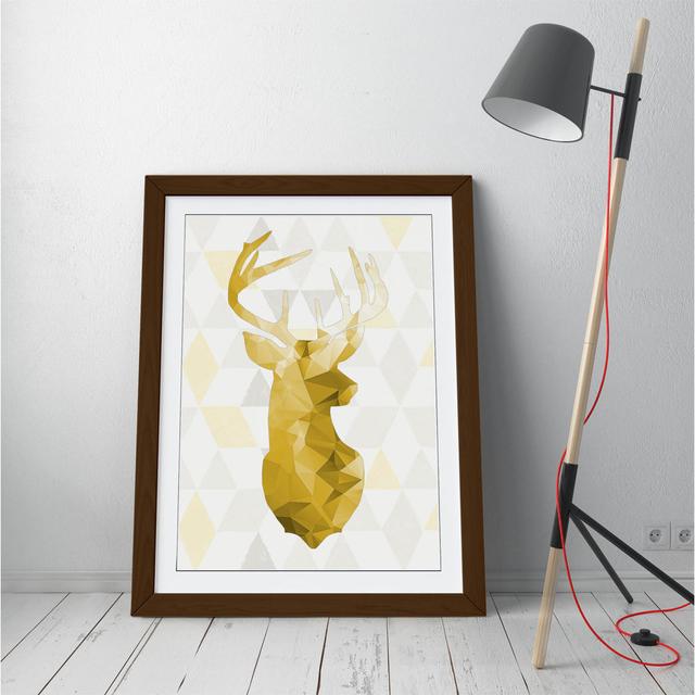 Yellow Mustard Grey Geometric - Single Picture Frame Print on Canvas Alpen Home Frame Colour: Brown, Size: 35cm H x 26cm W on Productcaster.