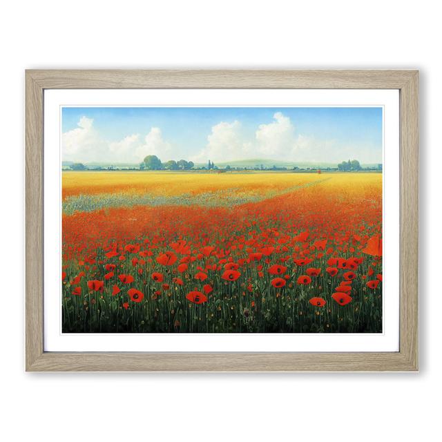 Passionate Poppy Field Flowers - Picture Frame Graphic Art Marlow Home Co. Frame Colour: Oak, Size: 34cm H x 46cm W x 2cm D on Productcaster.