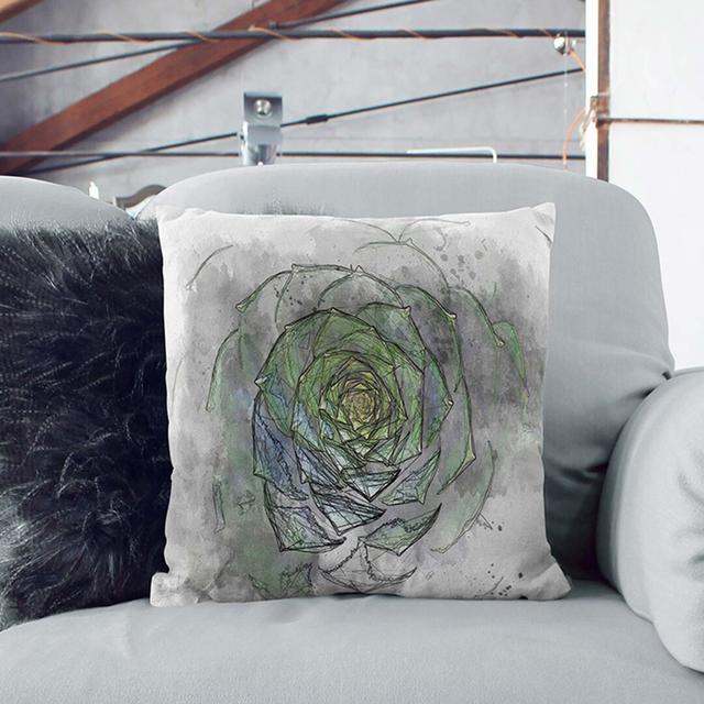 Dark Green Succulent Plant in Abstract Cushion with Filling East Urban Home Backing Colour: White, Size: 40cm H x 40cm W x 15cm D on Productcaster.