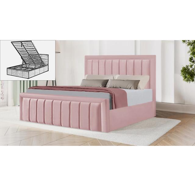 Bett Bennfield mit Stauraum Brayden Studio Farbe: Rosa, Größe: Doppel (135 x 190 cm) on Productcaster.