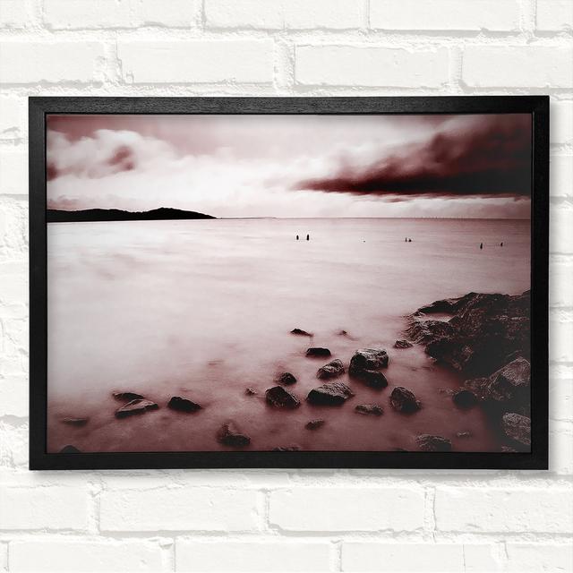 Misty Calm Ocean Rocks Framed Print House of Hampton Size: 100.1cm H x 141.4cm W x 3cm D, Format: Black/Walnut Framed Paper on Productcaster.