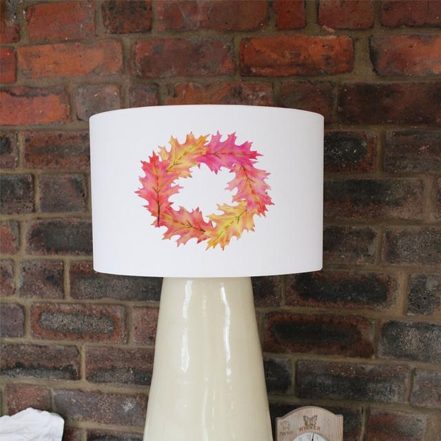 Autumn Reath Cotton Drum Lamp Shade Ebern Designs Size: 22cm H x 25cm W x 25cm D on Productcaster.