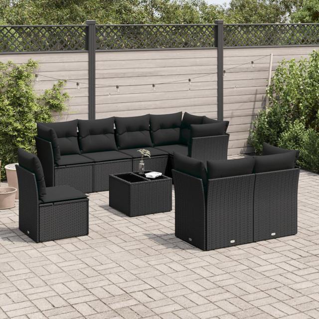 Vidaxl 9-Tlg. Garten-Sofagarnitur Mit Kissen Poly Rattan ModernMoments Kissenfarbe: Schwarz, Rahmenfarbe: Schwarz on Productcaster.