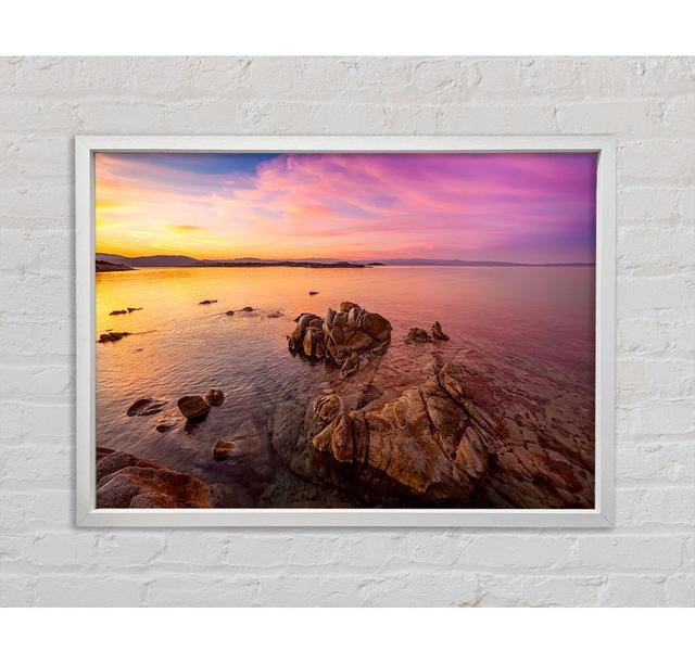 Pink Skies Over The Ocean Rocks Framed Print Highland Dunes Size: 59.7cm H x 84.1cm W x 3.3cm D on Productcaster.