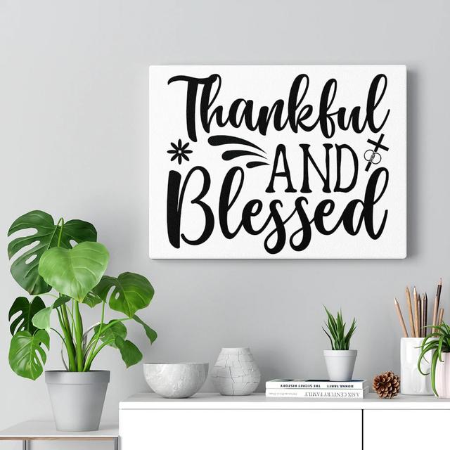 Thankful And Blessed - Wrapped Canvas Print Blue Elephant Size: 61cm H x 76cm W on Productcaster.