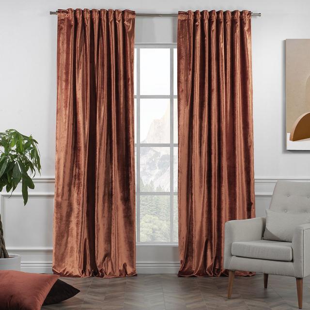 Extra Long & Extra Wide Shiny Velvet Curtain Panel (customized) Lilijan Home & Curtain Panel Size: 140cm Width x 325cm Drop, Curtain Colour: Orange on Productcaster.