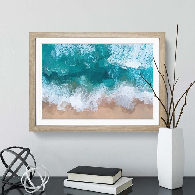 The Turquoise Ocean upon the Beach in Abstract - Picture Frame Graphic Art Print East Urban Home Size: 60cm H x 91cm W x 2cm D, Frame Option: Oak on Productcaster.