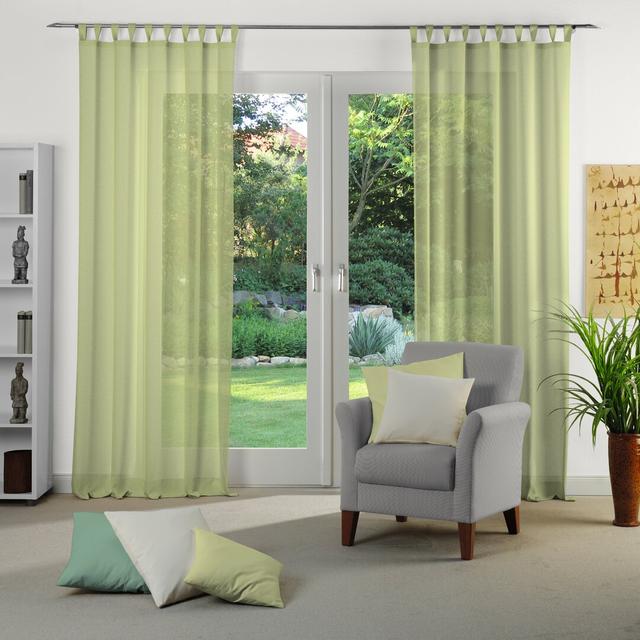 Sunday 82% Polyester And 18% Cotton Semi Sheer Tab Top Curtain Panel Wirth Panel Size: 142cm Width x 295cm Drop, Curtain Colour: Green on Productcaster.