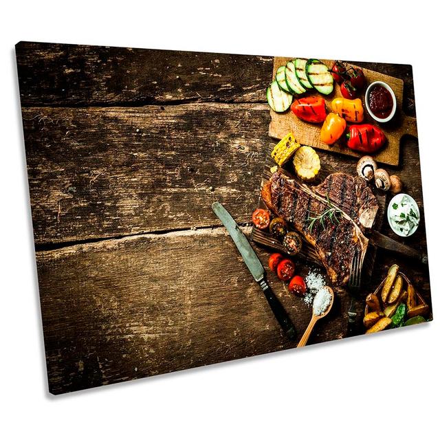 Steak House Kitchen Food Framed - Wrapped Canvas Art Prints 17 Stories Size: 50.8cm H x 76.2cm W x 2cm D on Productcaster.