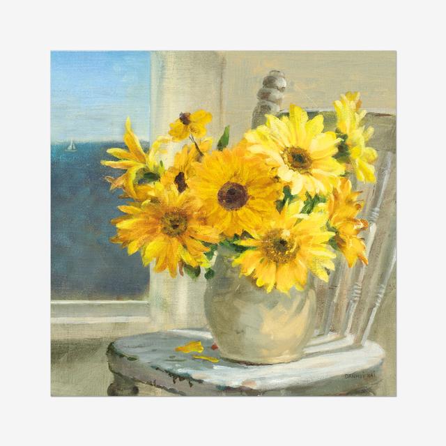 Sunflowers by the Sea Crop Light by Danhui Nai - Wrapped Canvas Painting Marlow Home Co. Size: 51cm H x 51cm W, Format: Paper Print on Productcaster.