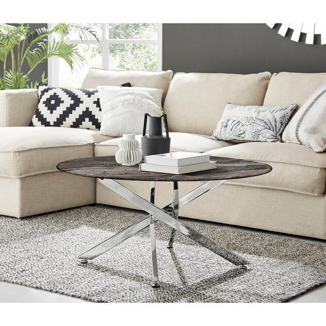 Celeski Pedestal Coffee Table Ivy Bronx Table Top Colour: Grey, Table Base Colour: Silver on Productcaster.