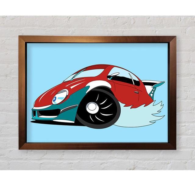 Fast Racecar White Framed Print Isabelle & Max Size: 59.7cm H x 84.1cm W, Colour: Baby Blue on Productcaster.