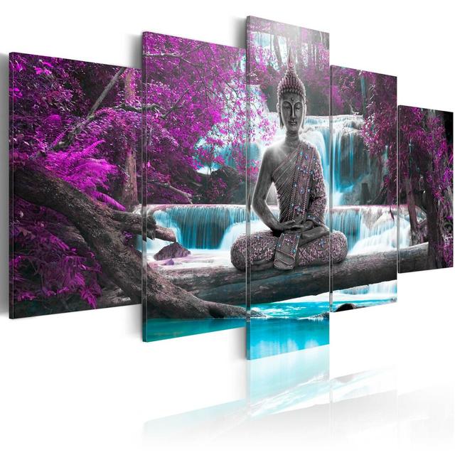 5-tlg. Leinwandbilder-Set Waterfall and Buddha East Urban Home Größe: 200 x 100 cm on Productcaster.