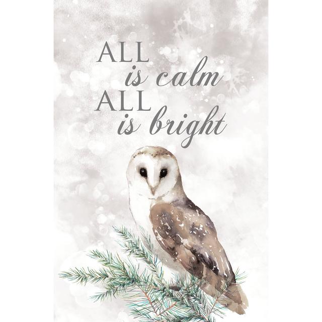 All Is Calm Owl - Wrapped Canvas Graphic Art Alpen Home Size: 30cm H x 20cm W x 3.8cm D on Productcaster.