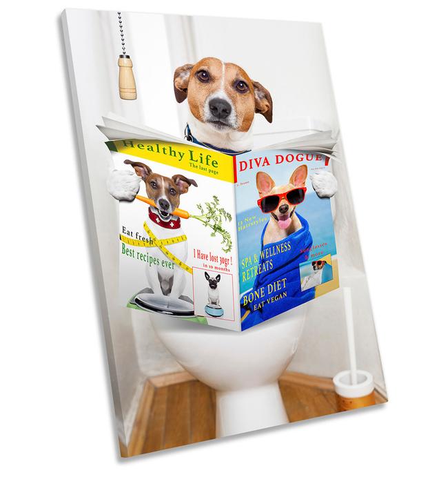 Jack Russell Terrier Toilet Picture CANVAS WALL ART Portrait Print Happy Larry Size: 45.7cm H x 30.5cm W x 2cm D on Productcaster.