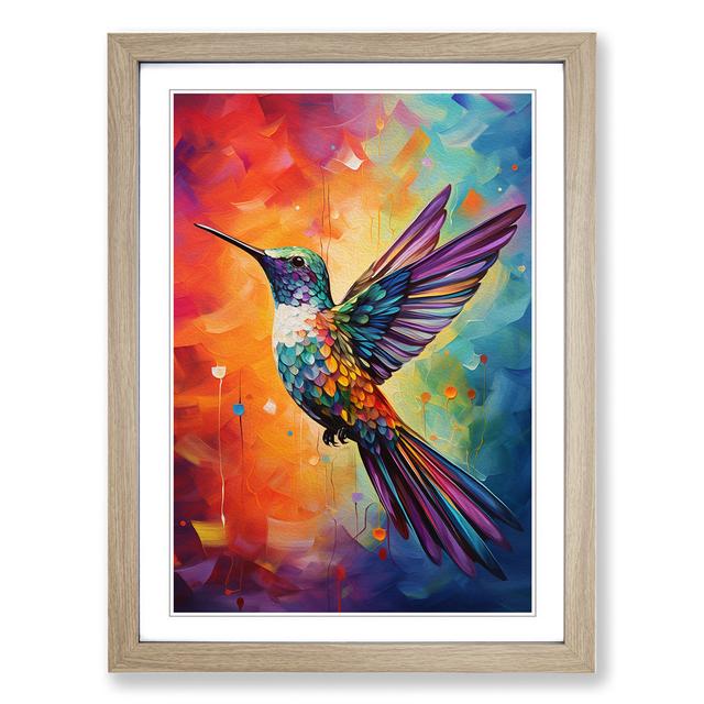 Hummingbird Orphism - Single Picture Frame Art Prints on Wood Marlow Home Co. Size: 34cm H x 25cm W x 2cm D, Frame Colour: Oak on Productcaster.