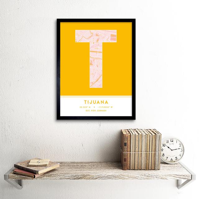 Tijuana City Map Tijuana Yellow - Single Picture Frame Print Wee Blue Coo on Productcaster.