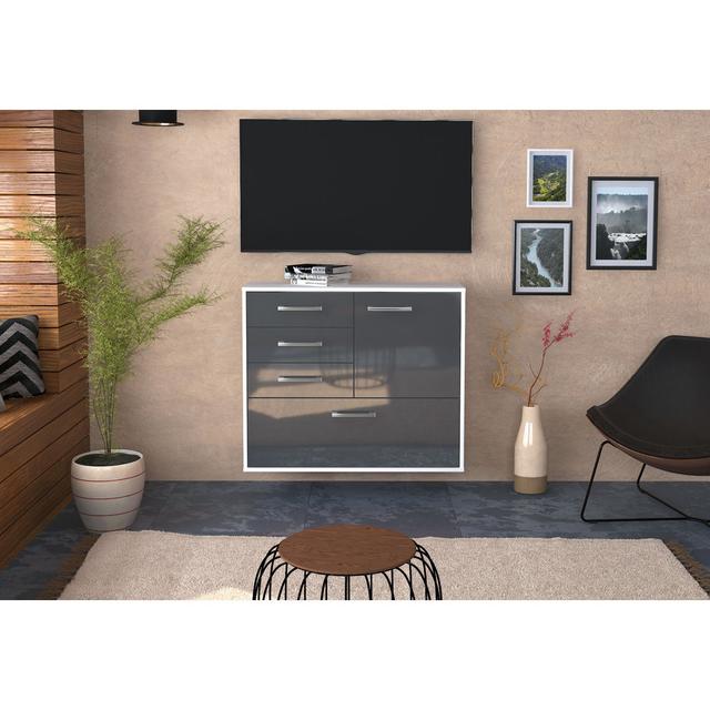 Alexx sideboard, flying/metal handles, size: 92 x 79 x 35cm Latitude Run Colour: Grey/White on Productcaster.