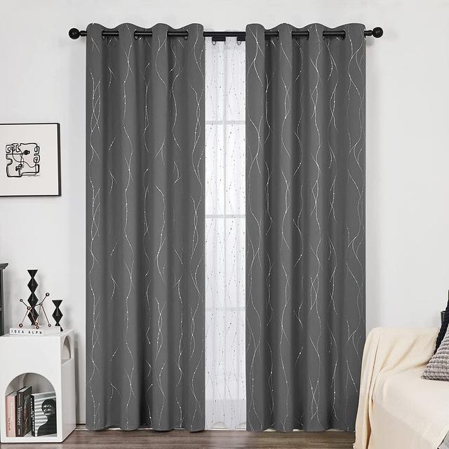 Senath Dotted Line Foil Printed Room Darkening Thermal Curtains (Set of 2) Metro Lane Panel Size: 168cm W x 183cm D, Colour: Light Grey on Productcaster.