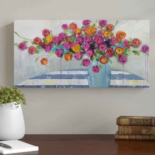 'Stripes and Blooms' by Julie Joy Painting Print on Wrapped Canvas East Urban Home Size: 45cm H x 91cm W x 3.81cm D on Productcaster.