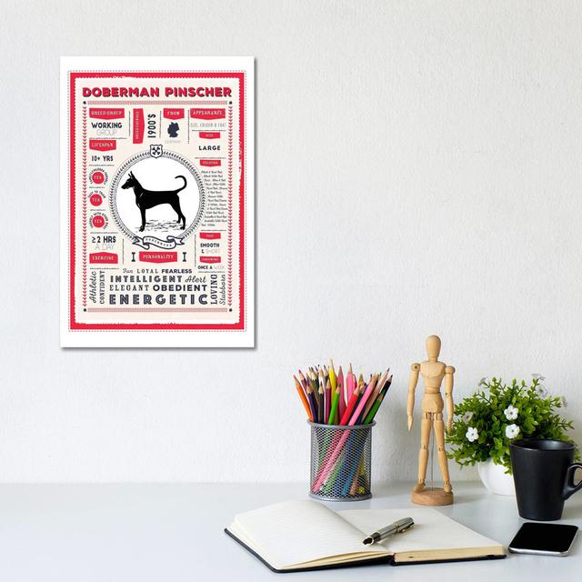 Doberman Pinscher Infographic Red by PaperPaintPixels - Wrapped Canvas Graphic Art ClassicLiving Size: 30.5cm H x 20.3cm W x 1.9cm D on Productcaster.