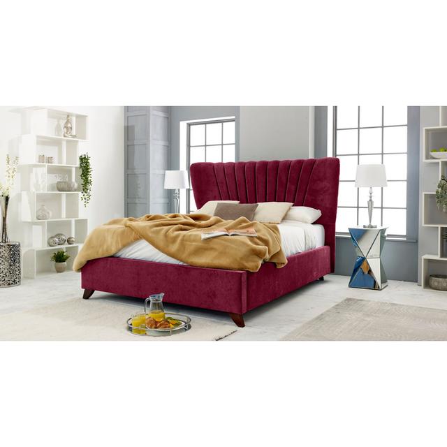 Accacia Upholstered Bed Frame Canora Grey Colour: Maroon, Size: Double (4'6) on Productcaster.