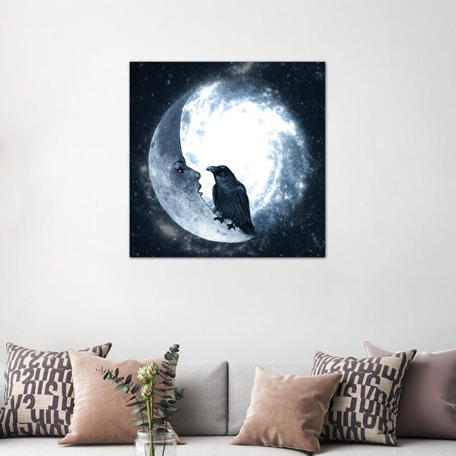 The Crow and Its Moon by Barruf - Wrapped Canvas Graphic Art Print Maturi Size: 93.98cm H x 93.98cm W x 1.91cm D on Productcaster.