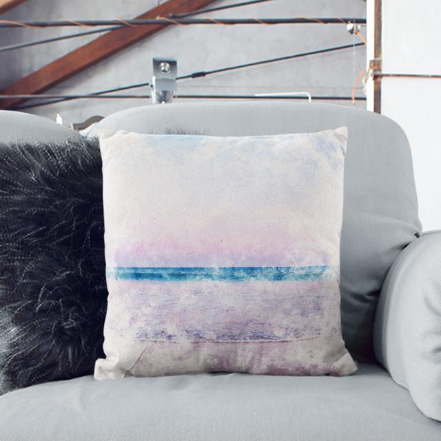 Luz Beach in Portugal Watercolour Cushion with Filling East Urban Home Size: 55cm H x 55cm W x 20cm D, Backing Colour: White on Productcaster.