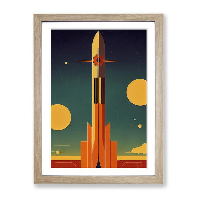 XV1022-3812X Retro Spaceship Rocket No.4 - Picture Frame Graphic Art Borough Wharf Format: Oak, Size: 46cm H x 34cm W x 2cm D on Productcaster.