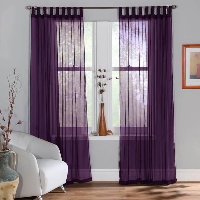 Mitthun Sheer Tab Top VOILE PANEL Pair 17 Stories Panel Size: 149 x 206 cm, Curtain Colour: Purple on Productcaster.